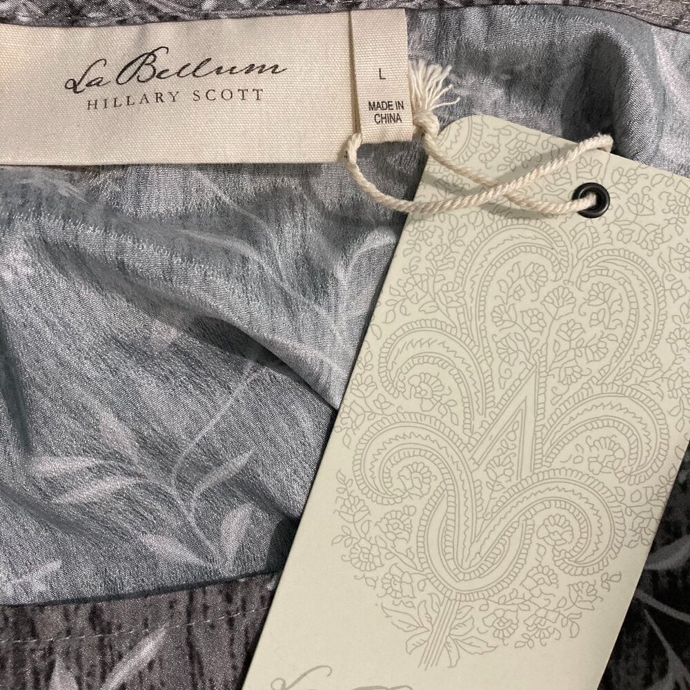 NWT La Bellum by Hillary Scott Long Sleeve Top Peplum Ruffle Embroidered Gray L - Picture 4 of 10